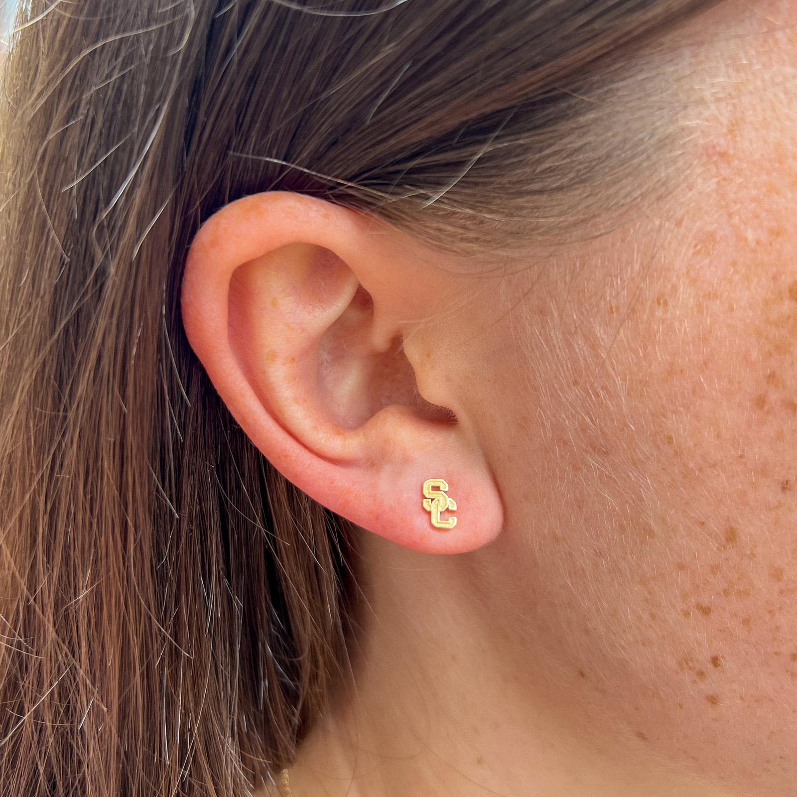 USC Trojans SC Interlock Cavan Gold Stud Earrings 2